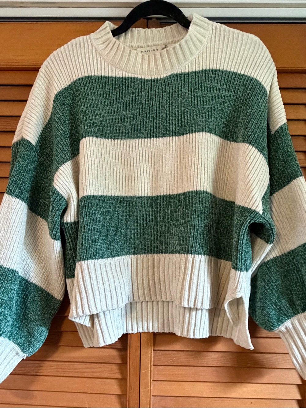 Altar’d State Green Cream Striped Chenille Sweater S